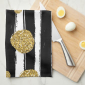 Faux goudglitter-stippen Zwarte witte strepen Theedoek (Quarter Fold)