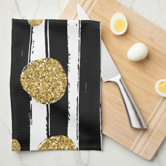 Faux goudglitter-stippen Zwarte witte strepen Theedoek (Quarter Fold)