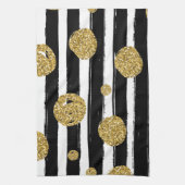 Faux goudglitter-stippen Zwarte witte strepen Theedoek (Verticaal)