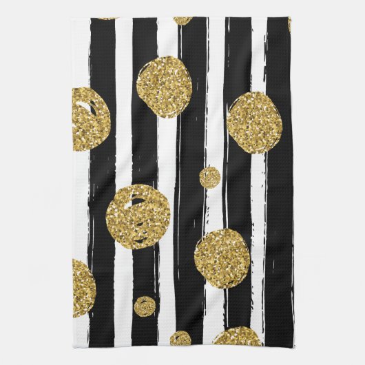 Faux goudglitter-stippen Zwarte witte strepen Theedoek (Verticaal)