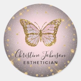faux goudglitter vlinder ronde sticker