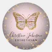 faux goudglitter vlinder ronde sticker (Voorkant)