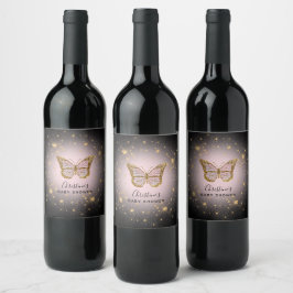 faux goudglitter vlinder wijn etiket