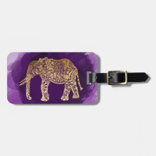 faux goudstamolifant paarse borstelslag bagagelabel
