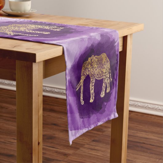 faux goudstamolifant paarse borstelslag korte tafelloper (Voorbeeld)