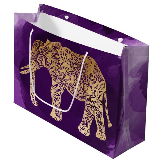 faux goudstamolifant paarse borstelslag large cadeautasje (Voorkant Gekanteld)
