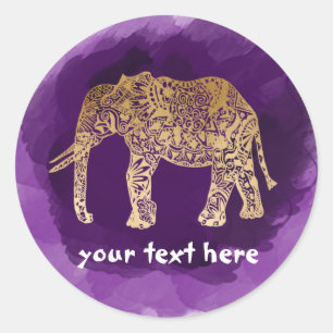 faux goudstamolifant paarse borstelslag ronde sticker