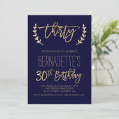 Faux goudtypografie blauw 30th Birthday Kaart (Staand voorkant)