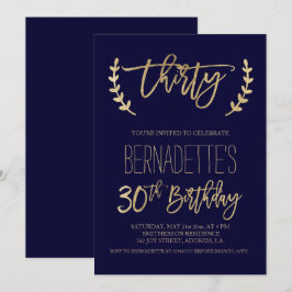 Faux goudtypografie blauw 30th Birthday Kaart