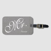 Faux Gray Linen Pas getrouwd de heer Husband Groom Bagagelabel (Voorkant (horizontaal))