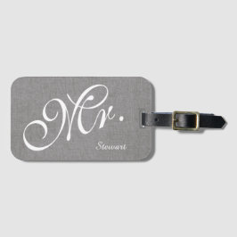 Faux Gray Linen Pas getrouwd de heer Husband Groom Bagagelabel
