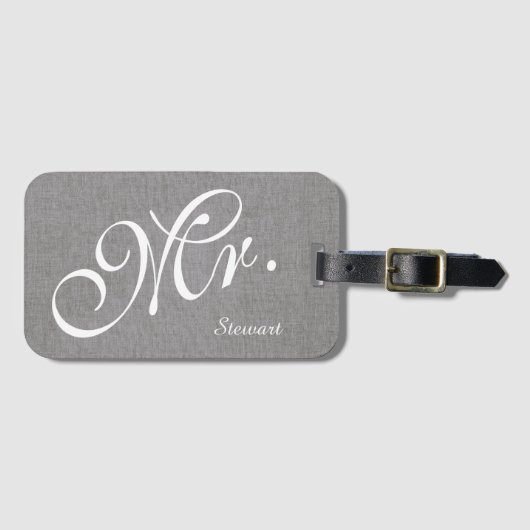 Faux Gray Linen Pas getrouwd de heer Husband Groom Bagagelabel (Voorkant (horizontaal))