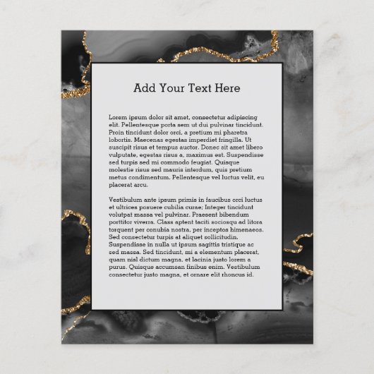 Faux Gray Marged Agate Golden Glitter Black Stone Flyer (Voorkant)