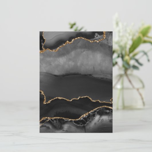Faux Gray Marged Agate Golden Glitter Black Stone Menu (Staand voorkant)