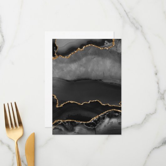 Faux Gray Marged Agate Golden Glitter Black Stone Menu (Voorkant / Achterkant in situ)