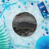 Faux Gray Marged Agate Golden Glitter Black Stone Papieren Bordje (Feest)
