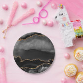 Faux Gray Marged Agate Golden Glitter Black Stone Papieren Bordje (Feest)