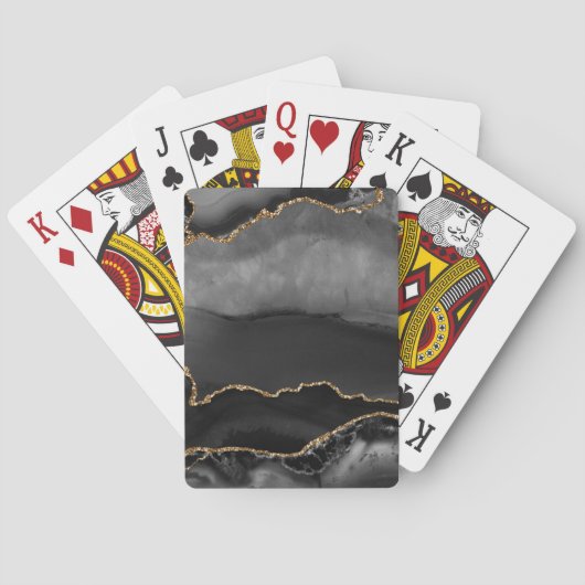 Faux Gray Marged Agate Golden Glitter Black Stone Pokerkaarten (Achterkant)
