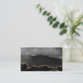 Faux Gray Marged Agate Golden Glitter Black Stone Visitekaartje (Staand voorkant)