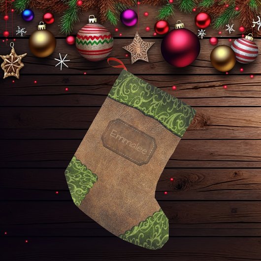Faux Green Brown Monogram Leather Kleine Kerstsok