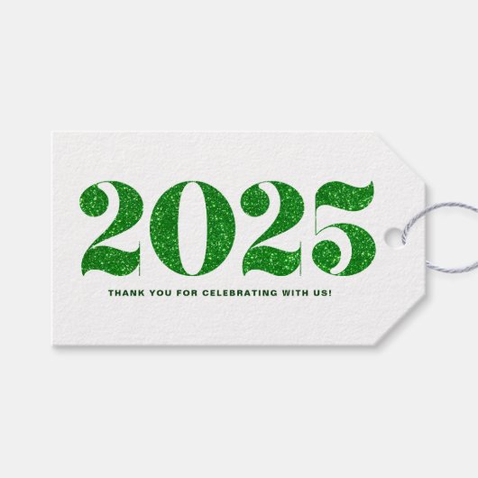 Faux Green Glitter 2024 Typografie Gelukkig Nieuwj Cadeaulabel (Voorkant (Horizontaal))