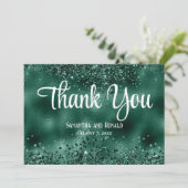 Faux Green Glitter en Folie bruiloft bedankkaart (Staand voorkant)