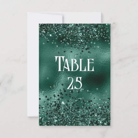 Faux Green Glitter en Folie Trouwtafel Nummer Kaart (Voorkant)