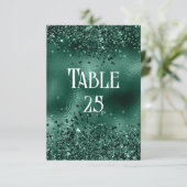 Faux Green Glitter en Folie Trouwtafel Nummer Kaart (Staand voorkant)