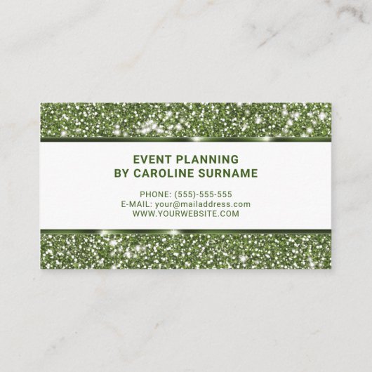Faux Green Glitter Event Planner Stijlvolle Glitte Visitekaartje (Achterkant)