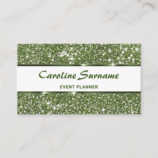 Faux Green Glitter Event Planner Stijlvolle Glitte Visitekaartje (Voorkant)