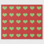 Faux Green Glitter Heart op rood Cadeaupapier (Vlak)