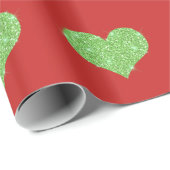 Faux Green Glitter Heart op rood Cadeaupapier (Rol Hoek)