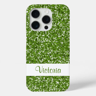Faux Green Glitter Pattern Kijk-like with Name iPhone 15 Pro Case
