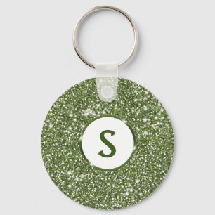 Faux Green Glitter Texture and Custom Monogram Sleutelhanger
