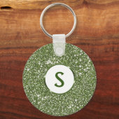 Faux Green Glitter Texture and Custom Monogram Sleutelhanger (Voorkant)
