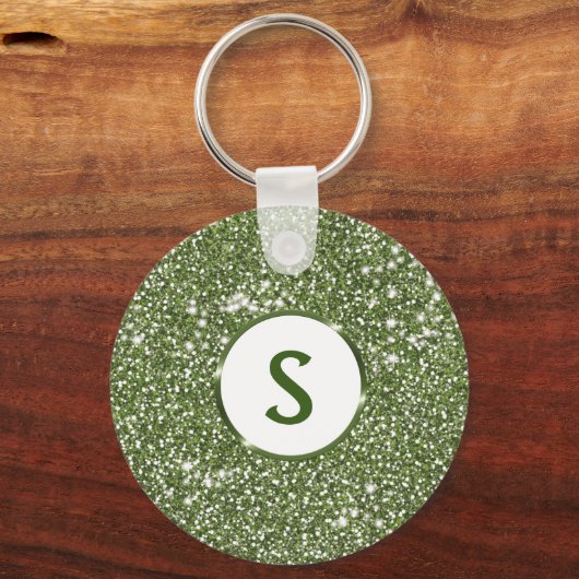 Faux Green Glitter Texture and Custom Monogram Sleutelhanger (Voorkant)