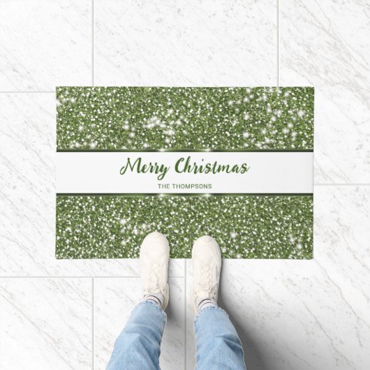 Faux Green Glitter Textuur Kijk Vrolijk Kerstmis Deurmat (Binnen)