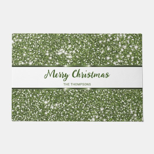 Faux Green Glitter Textuur Kijk Vrolijk Kerstmis Deurmat (Voorkant)