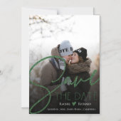 Faux Green Glitter Wedding Photo Save the Date Magnetische Uitnodiging (Voorkant)