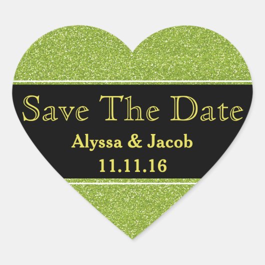 Faux Green Glitter Wedding Save the Date Hart Sticker (Voorkant)