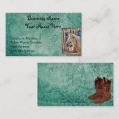 Faux Green Leather & Happy Horse Design 2 Visitekaartje (Voorkant / Achterkant)