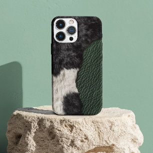 Faux Green Leather Koe Spotted Hide fur iPhone 16 Hoesje