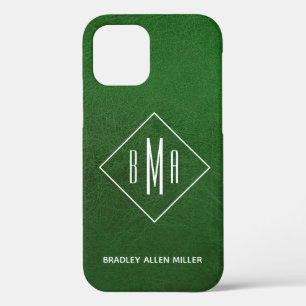 Faux Green Leather White Monogram op maat gemaakt Case-Mate iPhone Case