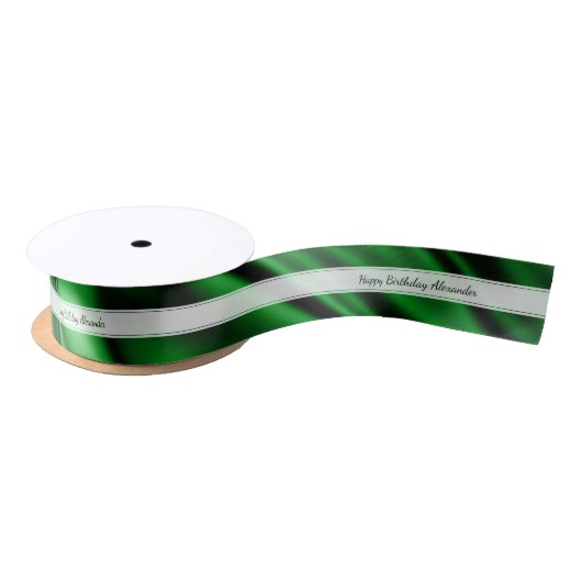 Faux Green Satin personaliseren "Happy Birthday" Satijnen Lint (Spoel)