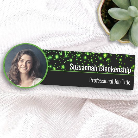 Faux Green Sparkles Custom Photo Professional Naamplaatje