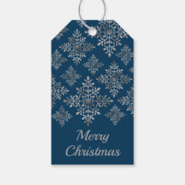 Faux Grey Folie Snowflakes op blauw (geen echte Fo Cadeaulabel