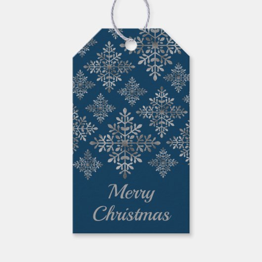 Faux Grey Folie Snowflakes op blauw (geen echte Fo Cadeaulabel (Voorkant)