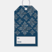 Faux Grey Folie Snowflakes op blauw (geen echte Fo Cadeaulabel (Achterkant)