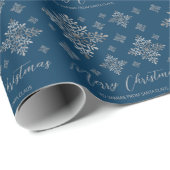 Faux Grey Folie Snowflakes op blauw (geen echte Fo Cadeaupapier (Rol Hoek)