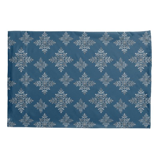 Faux Grey Folie Snowflakes op blauw (geen echte Fo Kussensloop (Achterkant-Links)